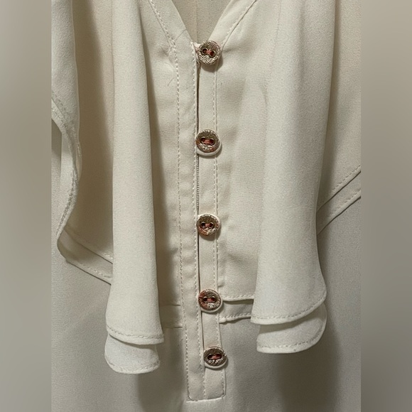 HD in Paris Anthropologie Cream Pink Sparkle Elinor Ruffle Blouse Size 6 - Picture 5 of 8